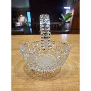 Vintage Anna Hutte German Lead Crystal Frosted Rose Basket Candy Dish 7"
